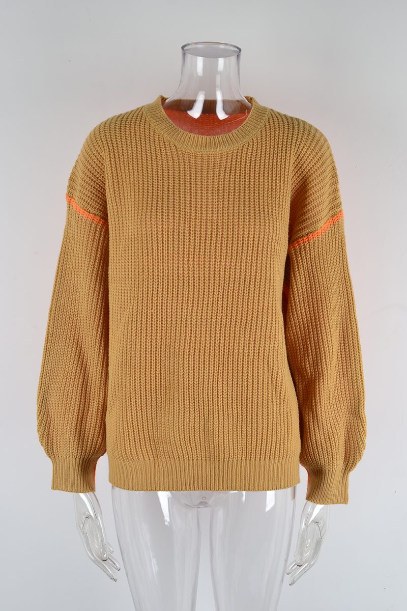 Autumn Casual Sweater Loose Crew Neck Two Colors Contrast Color Knitwear Top - Image 14