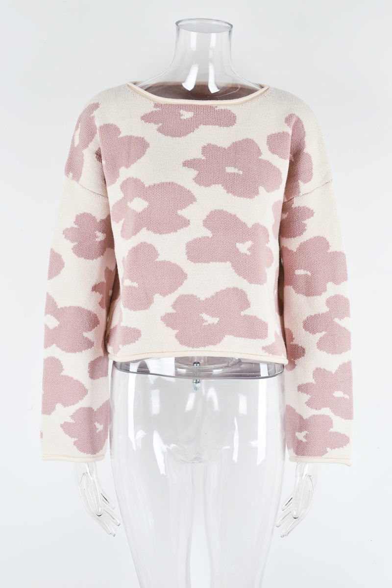 Early Autumn Women Clothing Long Sleeve Short Floral Sweater Pullover Sweater - Image 7