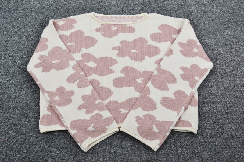 Early Autumn Women Clothing Long Sleeve Short Floral Sweater Pullover Sweater - Image 13