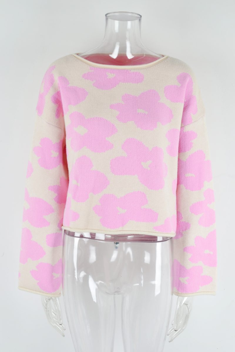Early Autumn Women Clothing Long Sleeve Short Floral Sweater Pullover Sweater - Image 15