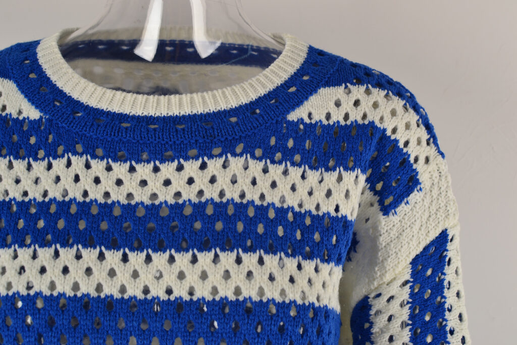 Early Autumn Women Hollow Out Cutout Striped Crew Neck Long Sleeves Knitwear Oversized Pullover - Image 11