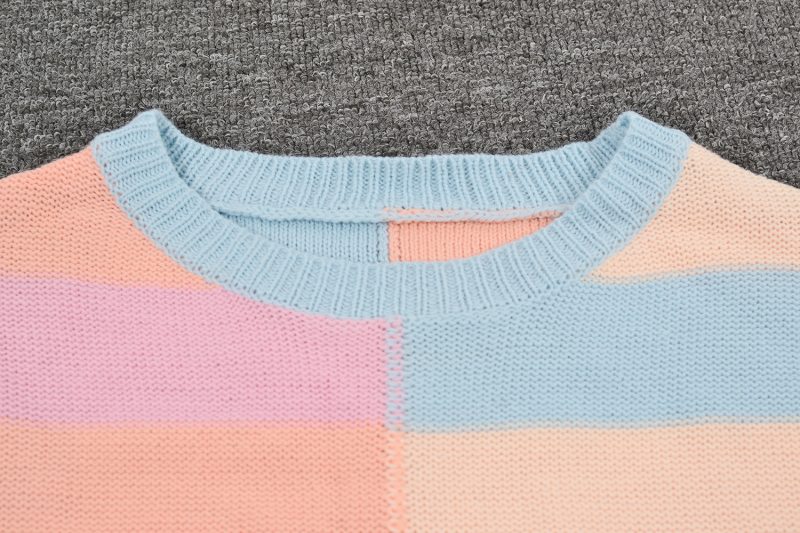 Fall Women Clothing Patchwork Stripes Contrast Color round Neck Knitwear Pullover Sweater - Image 5
