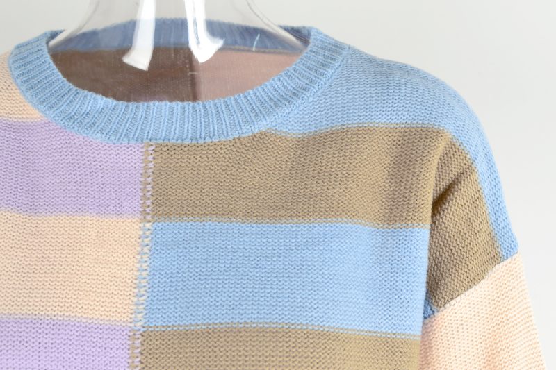 Fall Women Clothing Patchwork Stripes Contrast Color round Neck Knitwear Pullover Sweater - Image 13