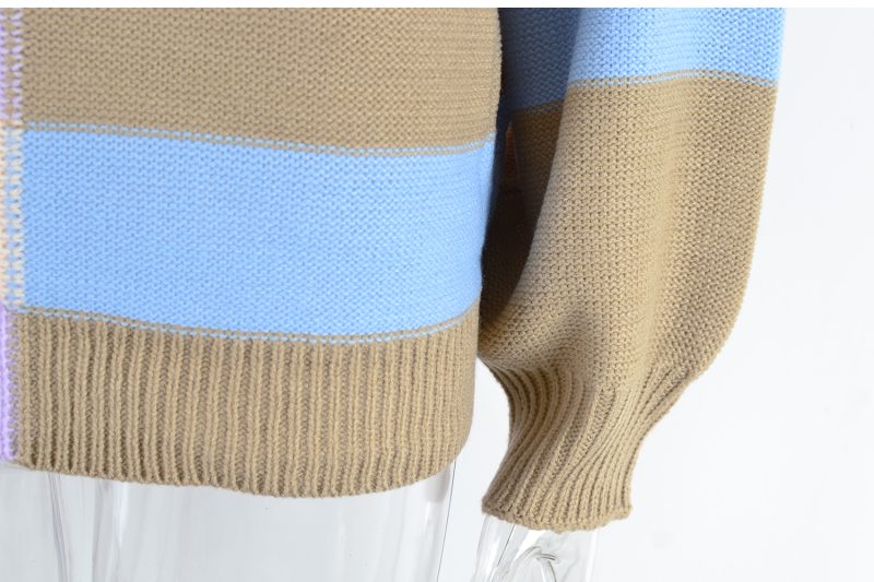Fall Women Clothing Patchwork Stripes Contrast Color round Neck Knitwear Pullover Sweater - Image 14