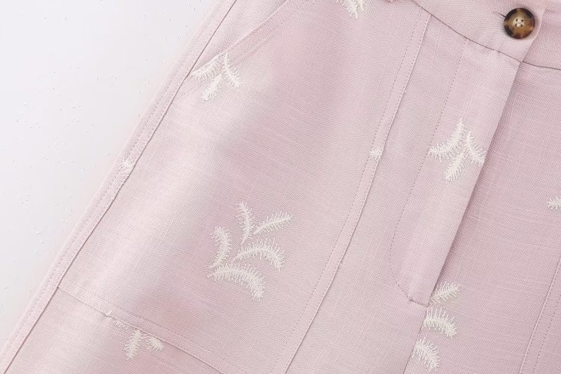 Summer Women Clothing Embroidered Linen Blended Short Vest Top Embroidered Casual Straight Leg Trousers - Image 6