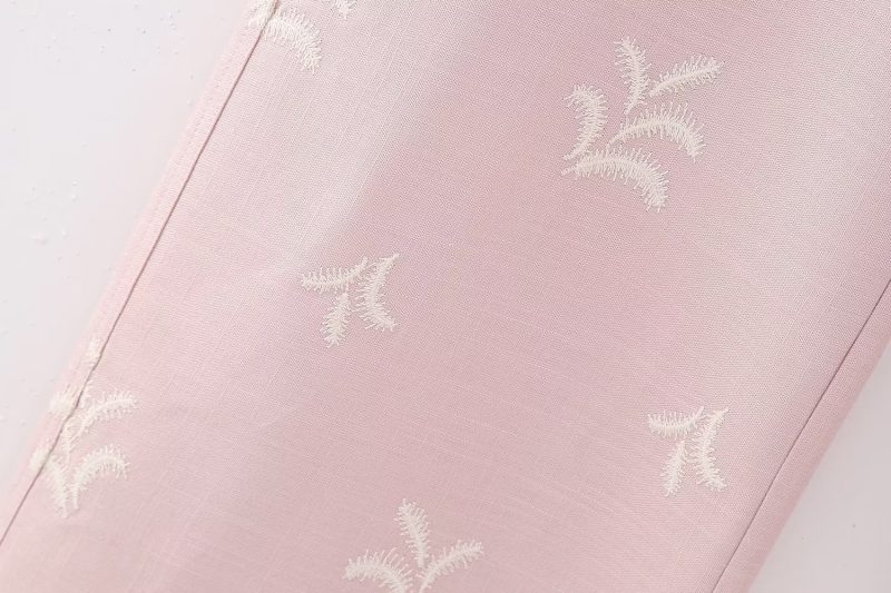 Summer Women Clothing Embroidered Linen Blended Short Vest Top Embroidered Casual Straight Leg Trousers - Image 8