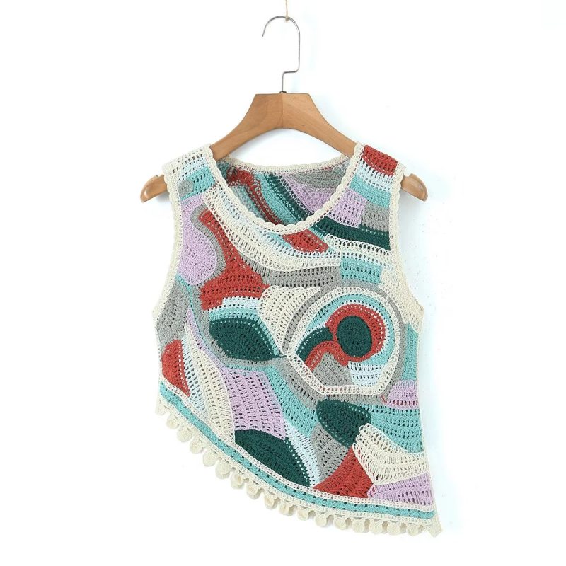 Summer Tassel Retro Vest Irregular Asymmetric Short Vest Women - Image 4