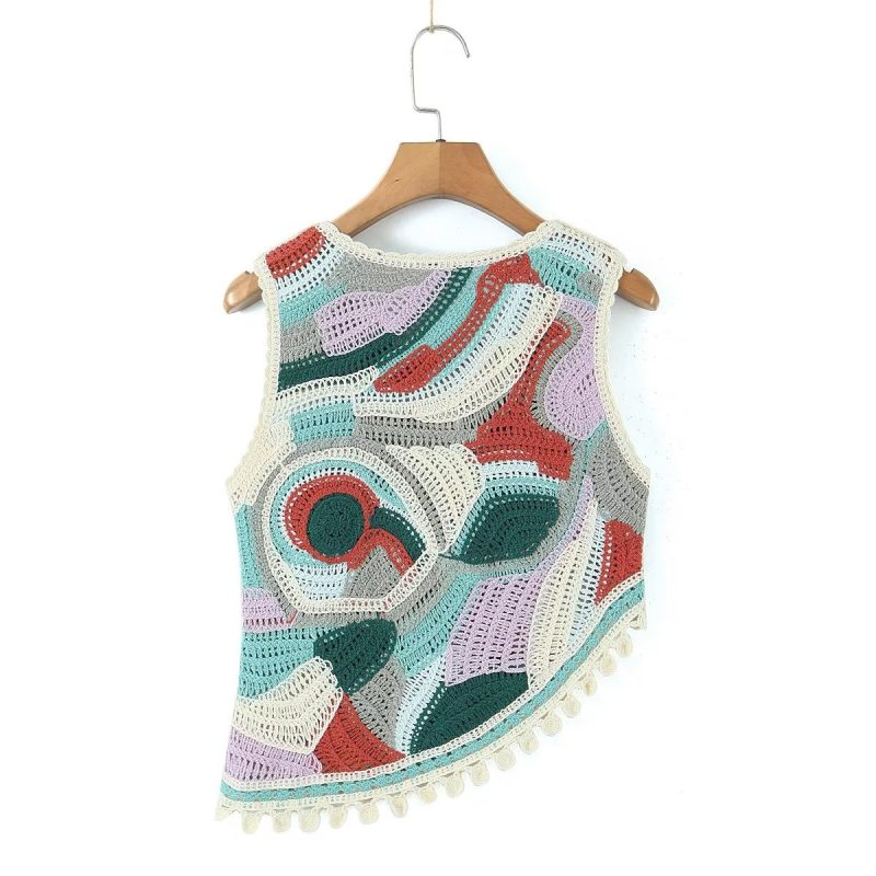 Summer Tassel Retro Vest Irregular Asymmetric Short Vest Women - Image 5