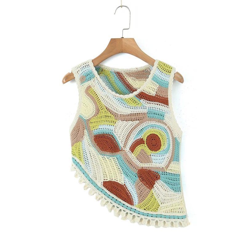Summer Tassel Retro Vest Irregular Asymmetric Short Vest Women - Image 6