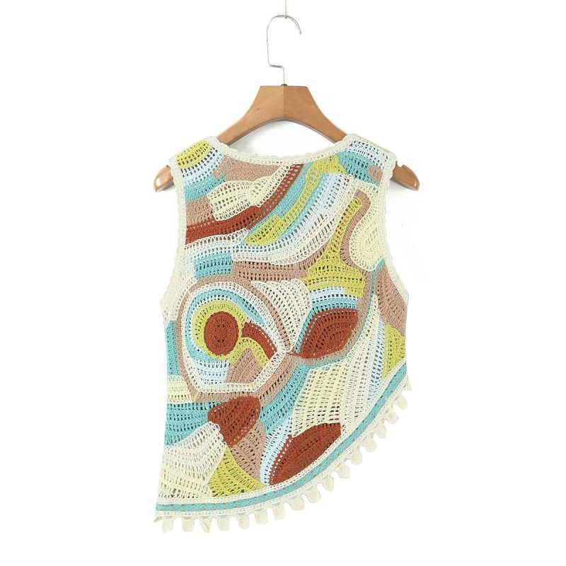Summer Tassel Retro Vest Irregular Asymmetric Short Vest Women - Image 7