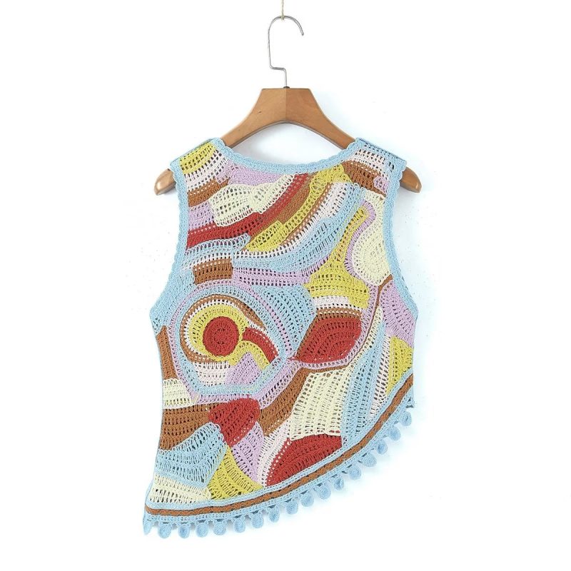 Summer Tassel Retro Vest Irregular Asymmetric Short Vest Women - Image 9