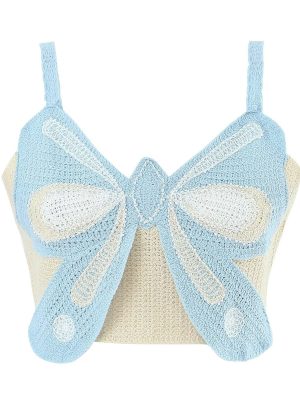 Spring Nail Beading Holiday Bowknot Decoration V Neck Short Camisole Women