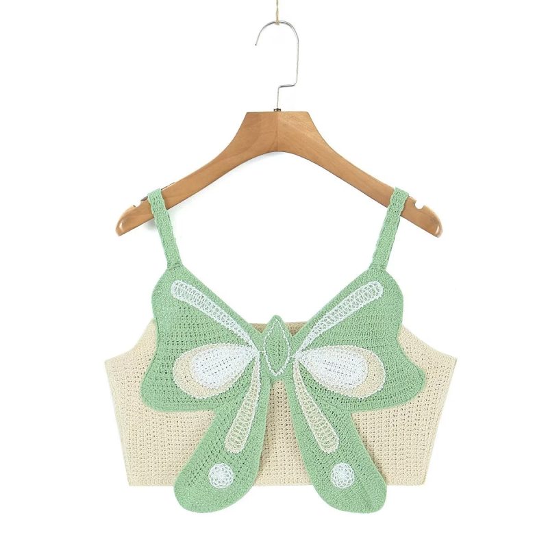 Spring Nail Beading Holiday Bowknot Decoration V Neck Short Camisole Women - Image 5