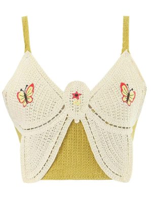 Women Early Spring Bow Embroidered Slip Top Knitted Vest