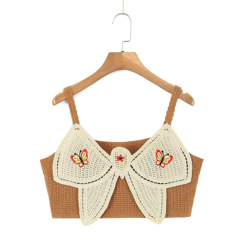 Women Early Spring Bow Embroidered Slip Top Knitted Vest - Image 3