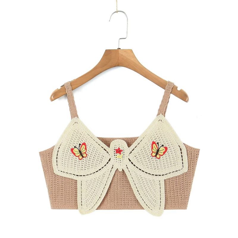 Women Early Spring Bow Embroidered Slip Top Knitted Vest - Image 5
