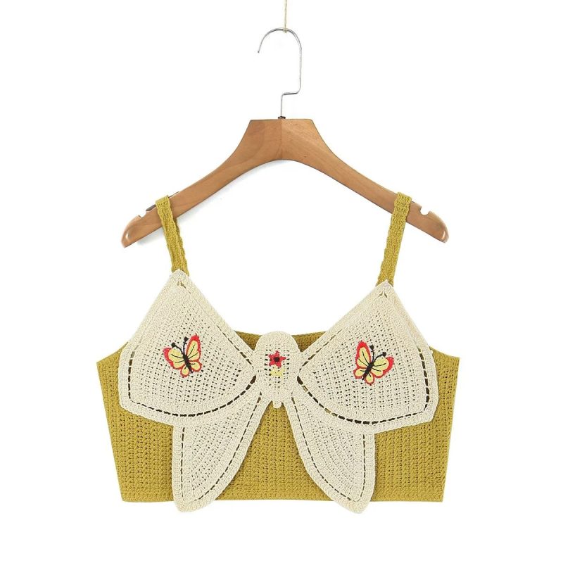 Women Early Spring Bow Embroidered Slip Top Knitted Vest - Image 7