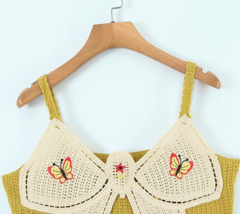 Women Early Spring Bow Embroidered Slip Top Knitted Vest - Image 9