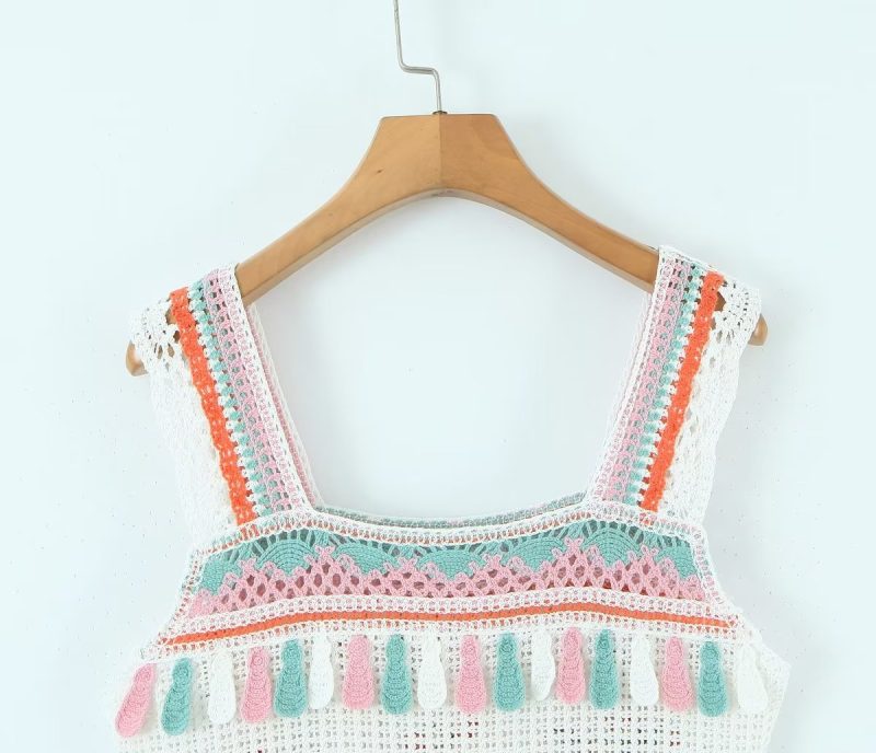 Summer Vintage Embroidery Tassel Suspender Short Camisole - Image 14