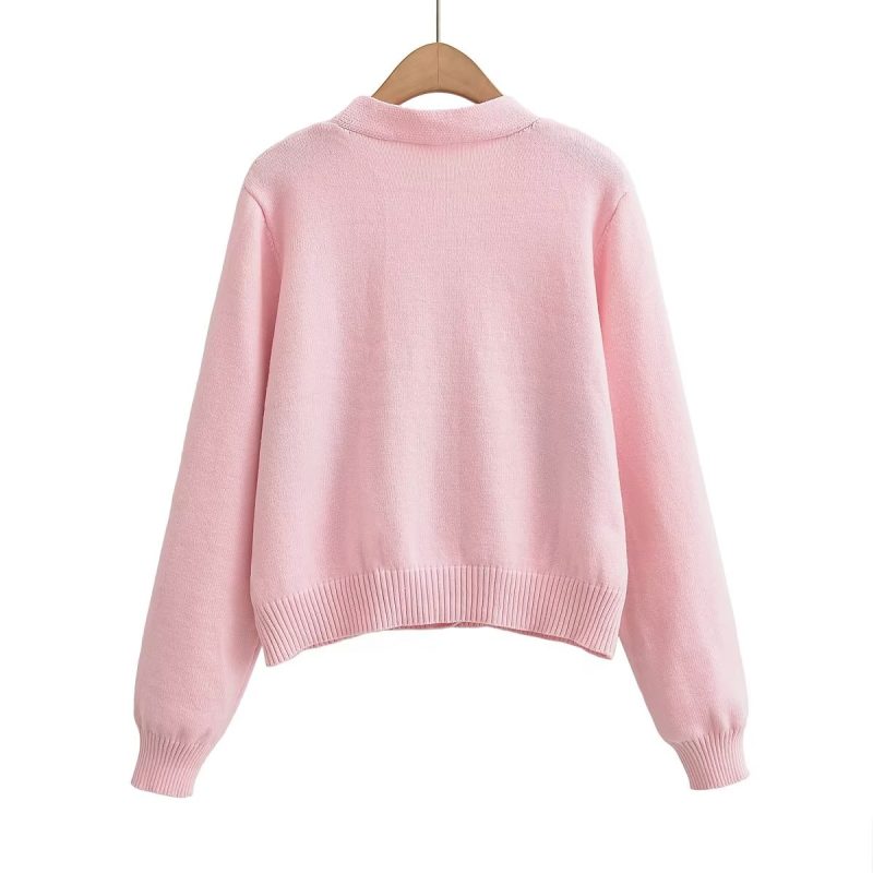 Autumn Women Clothing Love Rhombus Pattern Knitted Cardigan Coat - Image 3