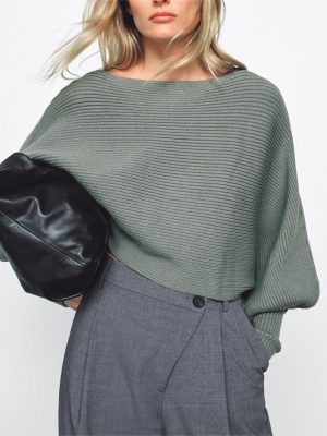 Spring Autumn Knitwear Women Pullover Batwing Sleeved Blouse Solid Color round Neck Long Sleeve Bottoming Top Women