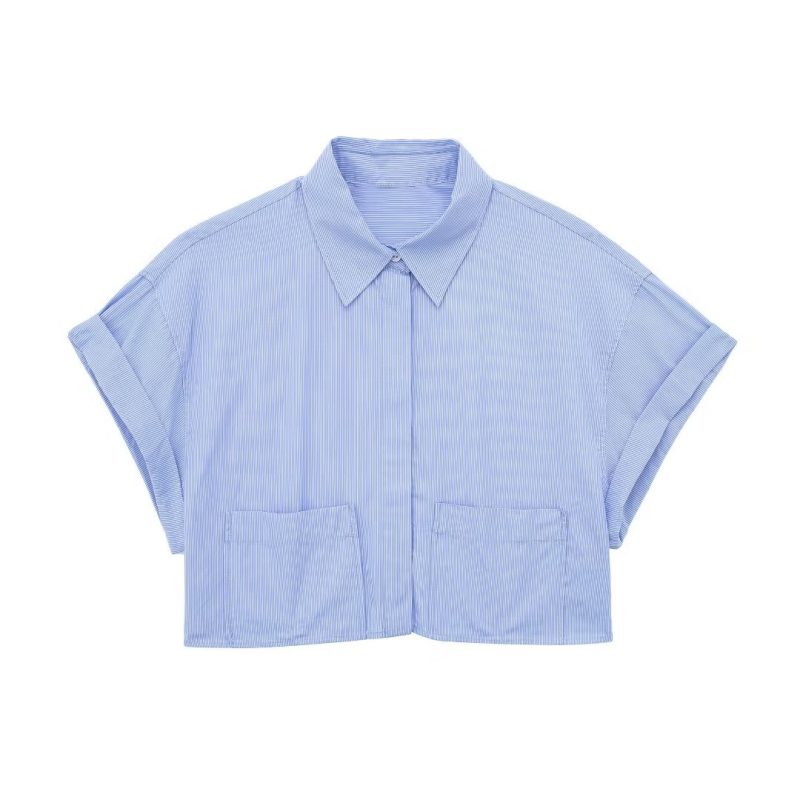 Summer Women Clothing Collared Curling Short Sleeve Poplin Short Shirt - Image 6