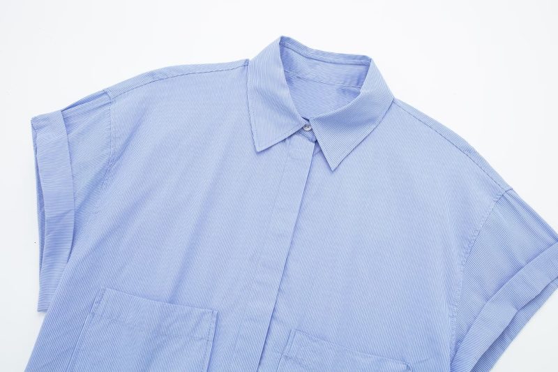 Summer Women Clothing Collared Curling Short Sleeve Poplin Short Shirt - Image 7