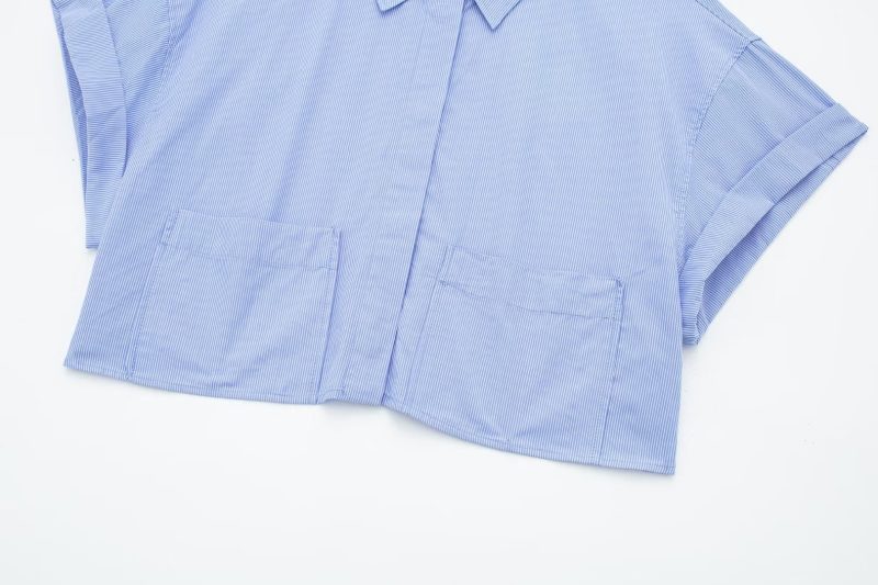 Summer Women Clothing Collared Curling Short Sleeve Poplin Short Shirt - Image 8