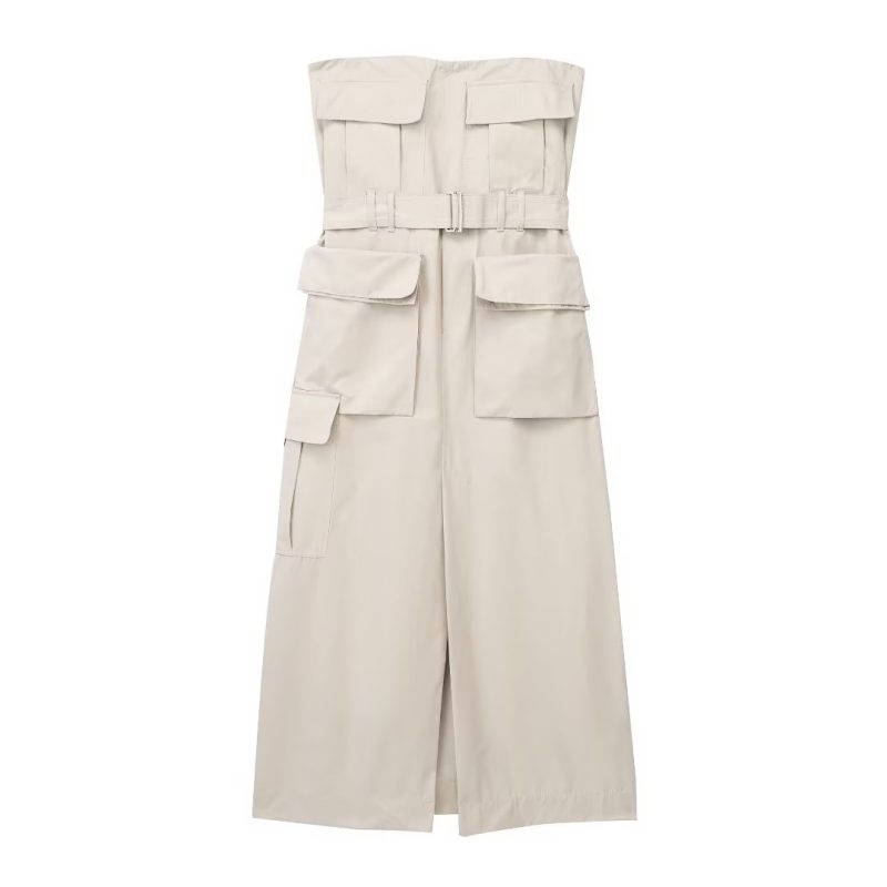 Summer Women Clothing Waist Controlled Pocket Dress with Tube Top - Image 3