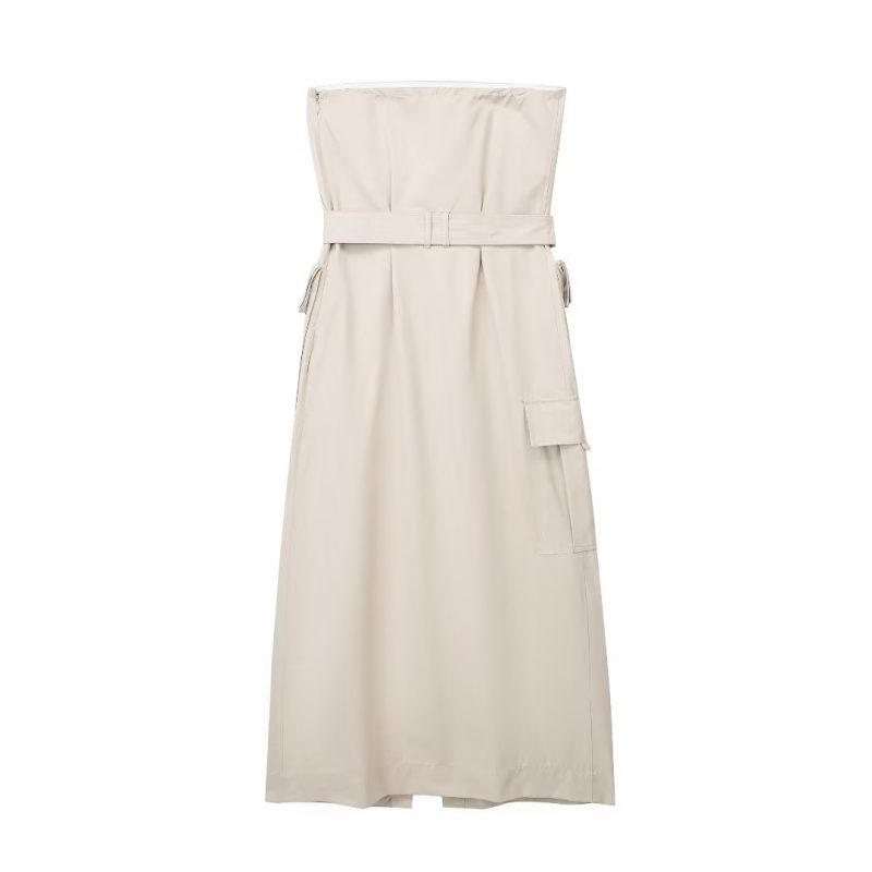 Summer Women Clothing Waist Controlled Pocket Dress with Tube Top - Image 4