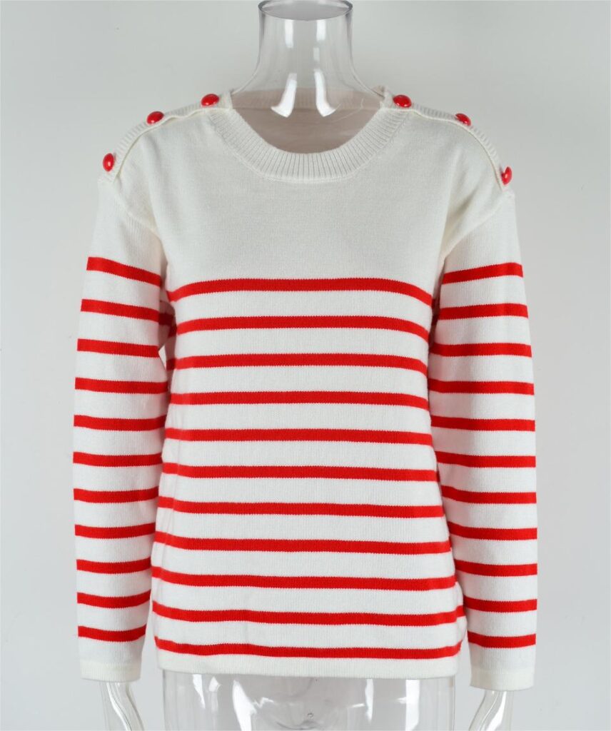 Autumn Winter Pullover Patchwork Button Sweater Striped Stitching Knitwear - Image 4