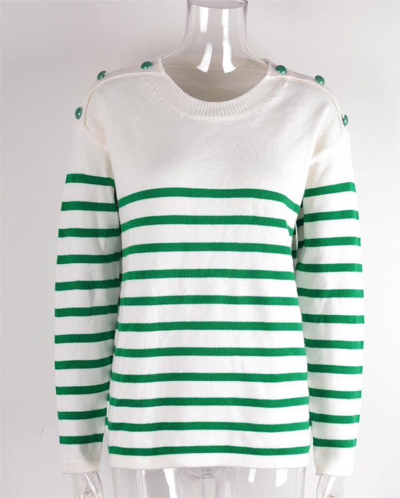Autumn Winter Pullover Patchwork Button Sweater Striped Stitching Knitwear - Image 8