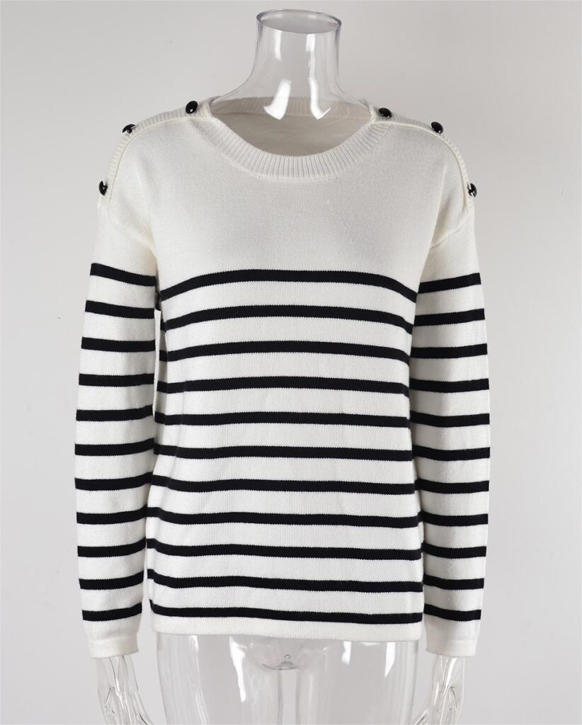 Autumn Winter Pullover Patchwork Button Sweater Striped Stitching Knitwear - Image 11