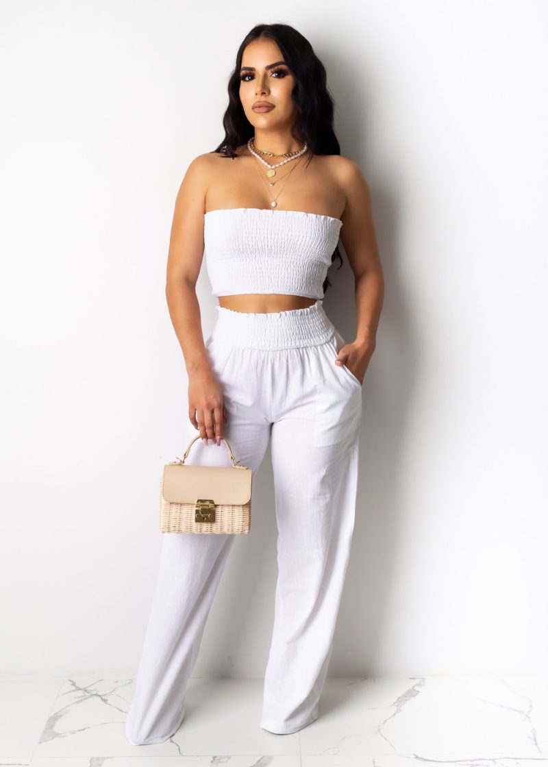 Women Clothing Pleating Sexy Tube Top Two Piece Work Pant Vacation Summer - Image 2