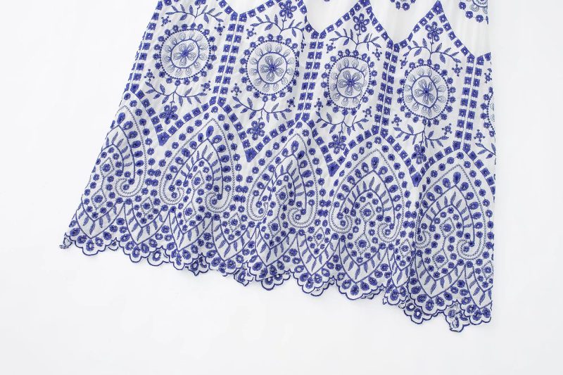 Spring Hollow Out Cutout Eyelt Embroidered Strap Ethnic Dress - Image 2