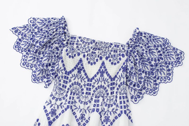 Spring Hollow Out Cutout Eyelt Embroidered Strap Ethnic Dress - Image 4