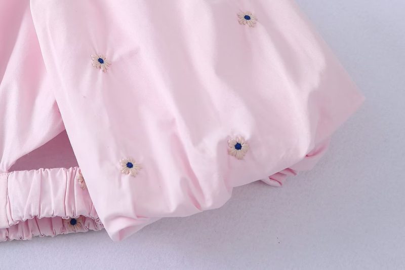 Spring Summer Korean Embroidery Puff Sleeve Top Fresh Sweet T-shirt Waist Elastic Band cropped Women Clothing - Image 5
