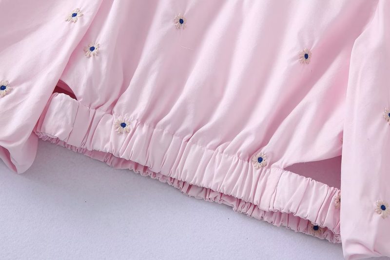 Spring Summer Korean Embroidery Puff Sleeve Top Fresh Sweet T-shirt Waist Elastic Band cropped Women Clothing - Image 7