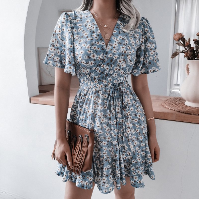Spring Summer Women Clothing Printed Chiffon Sexy Dress for Women