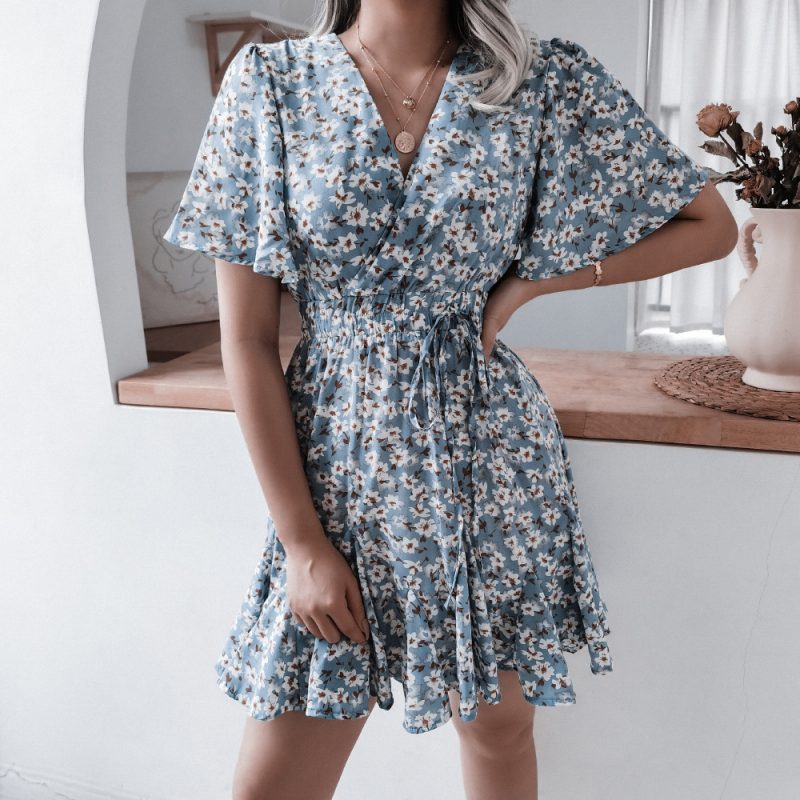 Spring Summer Women Clothing Printed Chiffon Sexy Dress for Women - Image 2