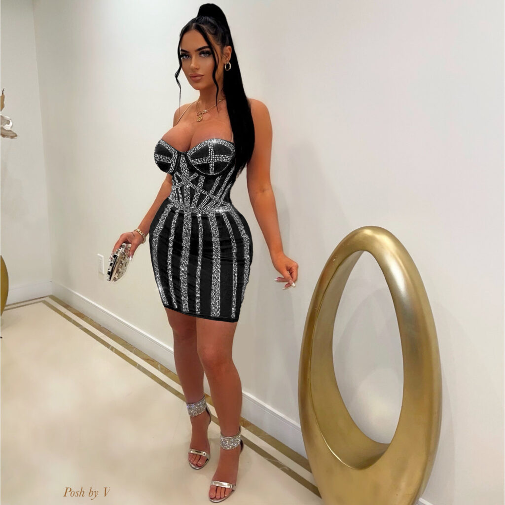 Spring Summer Straps Tulle Rhinestone Nightclub See-through Sexy Dress - Image 3