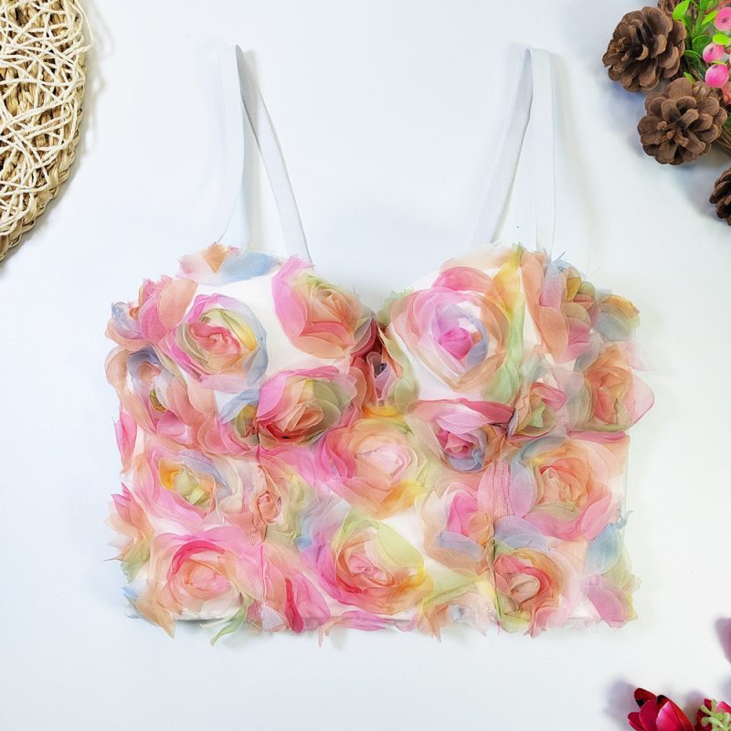 Sweet Fresh Painted Floral Tube Top Salt Cute Boning Corset Sling Slim Elastic Vest - Image 5