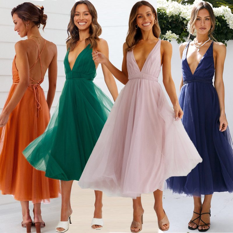 Summer New Cami Dress Sexy Mesh Elegant Dress Dress Bridesmaid Dress - Image 5