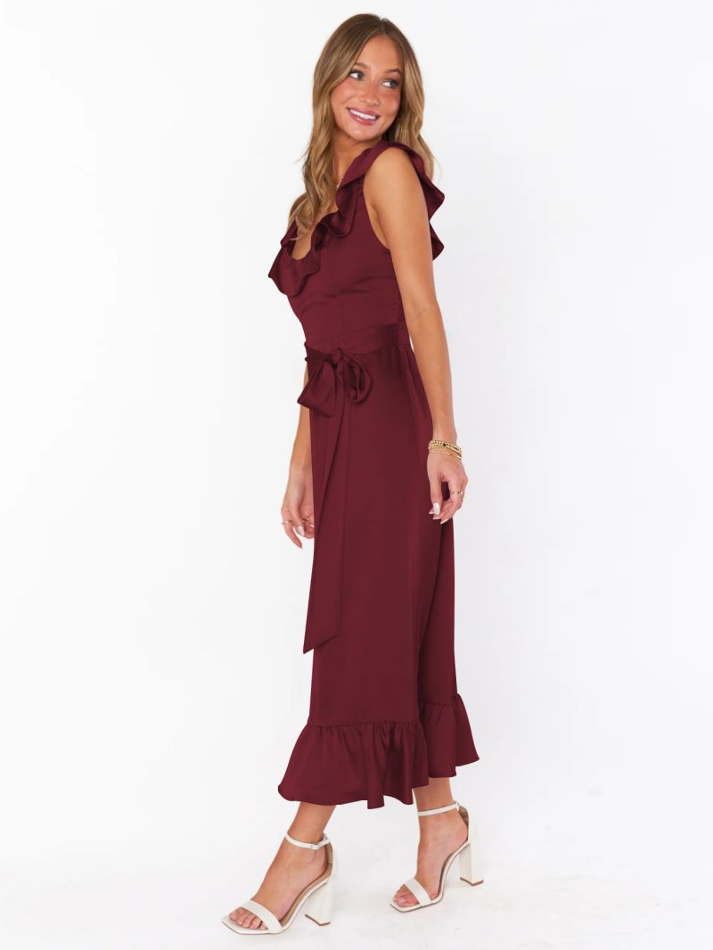 Summer Ruffled Satin Elegant Sleeveless Dress High Grade Bridesmaid Dress - Image 2
