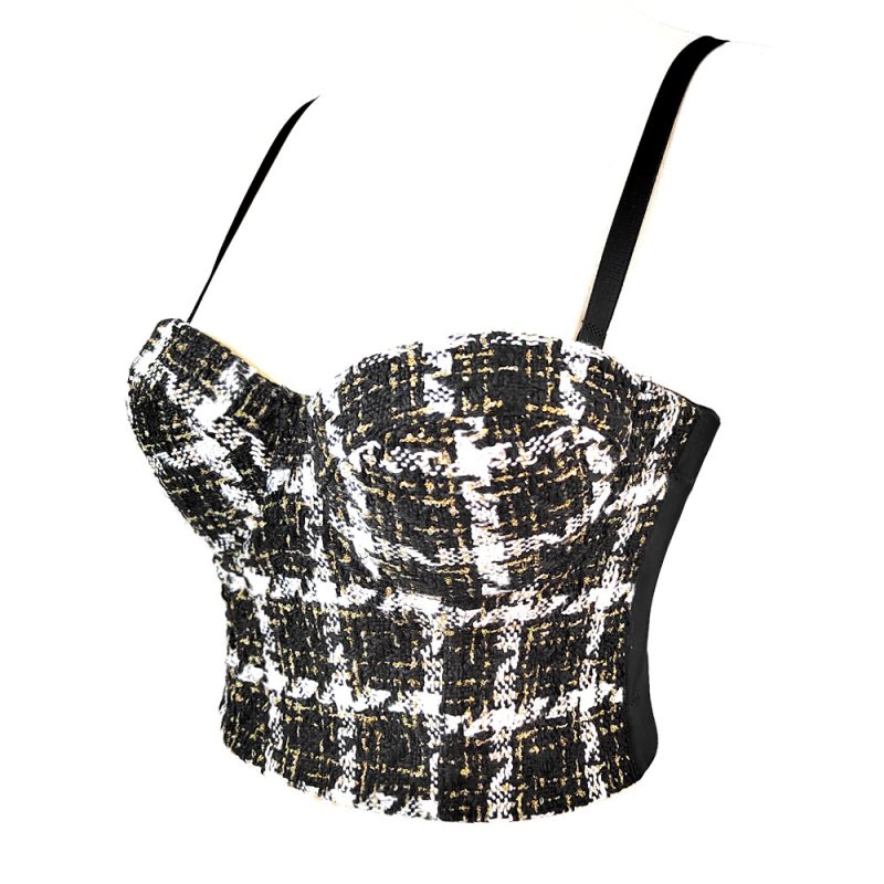 Houndstooth Sling Vest Outer Wear Classic Plaid Tube Top Shake Fast Live Woolen Bottoming Top - Image 3