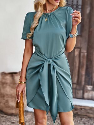 Dress Women Summer Solid Color round Neck Hip Dress