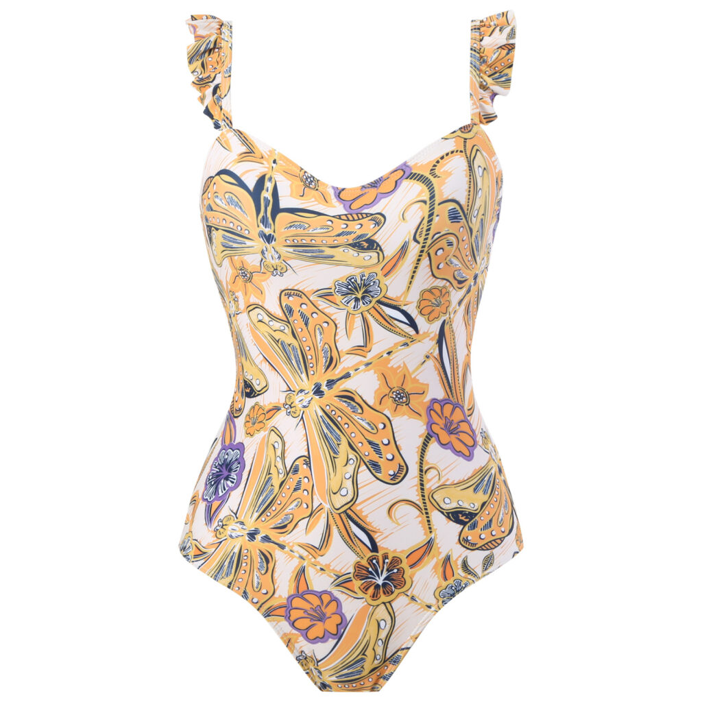 Women Flying Edge One Piece Women  Swimwear   Retro Cover Belly Slimming Swimsuit Chiffon Beach Dress