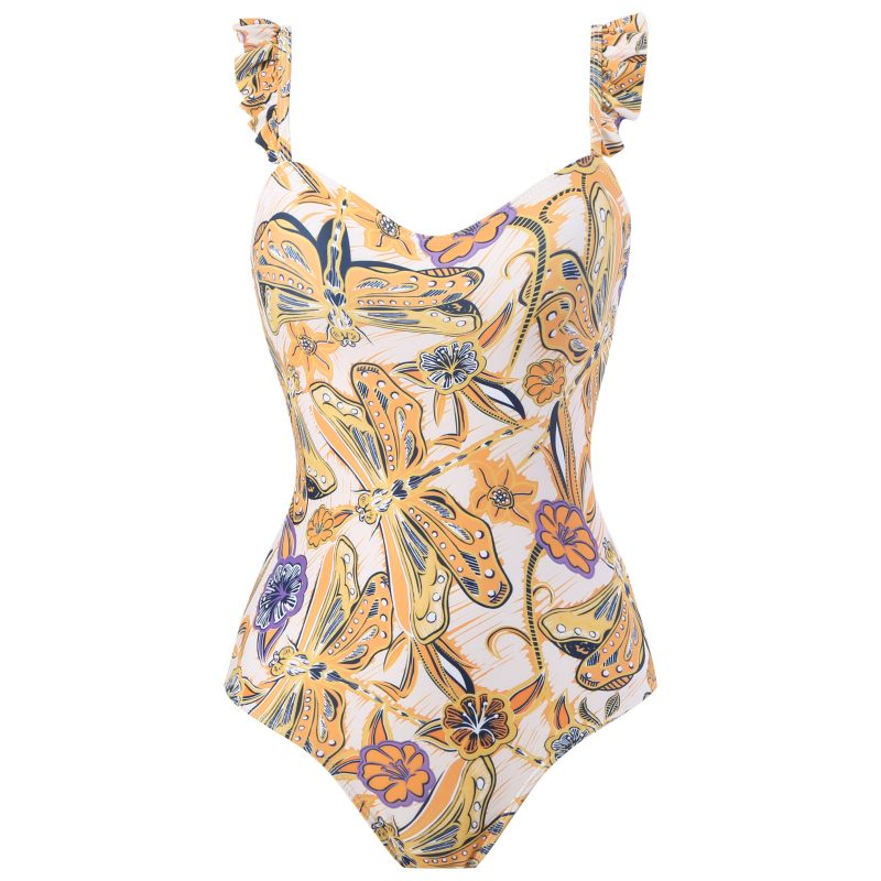 Women Flying Edge One Piece Women  Swimwear   Retro Cover Belly Slimming Swimsuit Chiffon Beach Dress