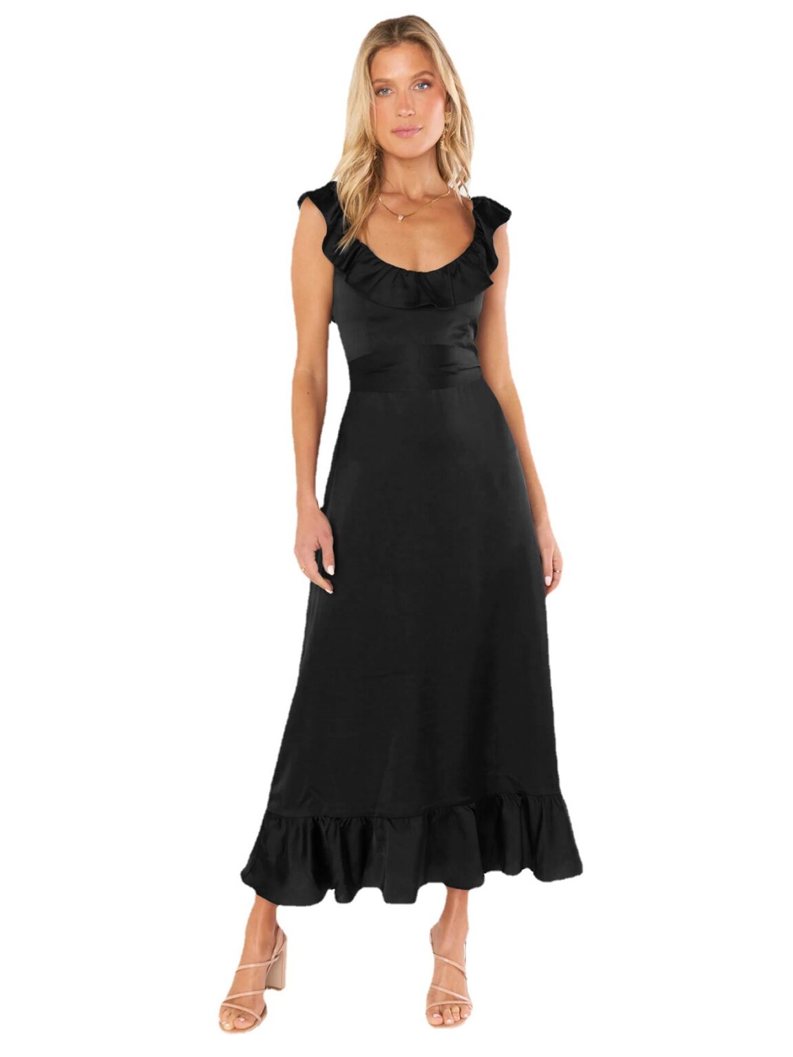 Summer Ruffled Satin Elegant Sleeveless Dress High Grade Bridesmaid Dress - Image 4