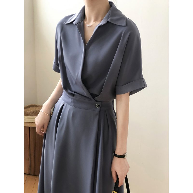 Shirt Dress for Women Summer V-neck Goddess Waist-Controlled - Image 2
